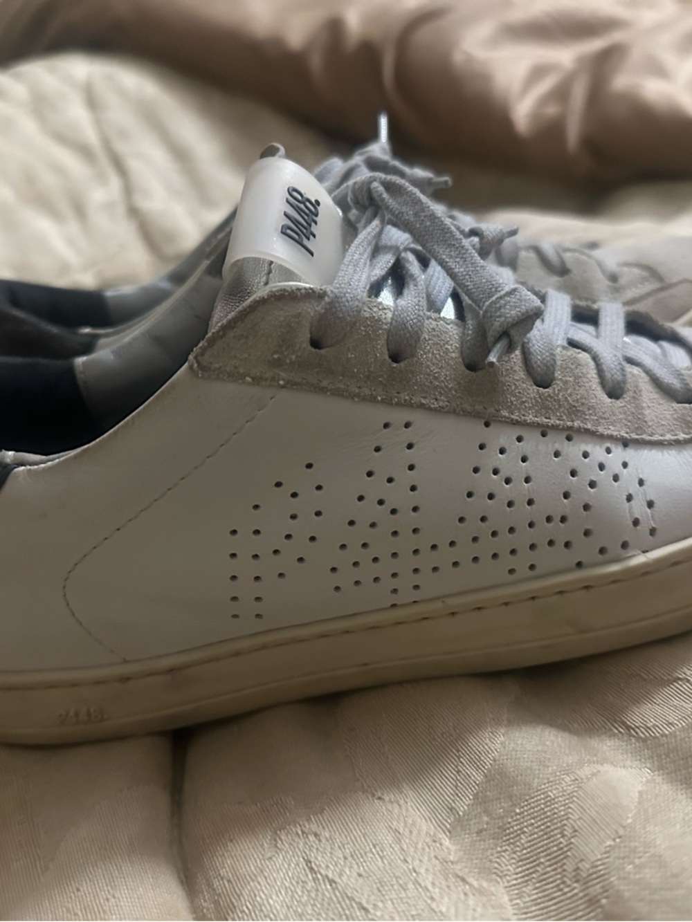 P448 White and Gray Leather Casual Sneakers